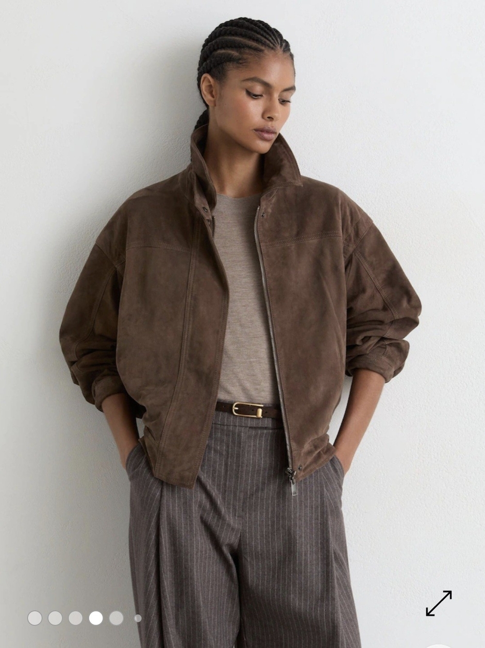 Reiss Brown Suede Bomber Jacket